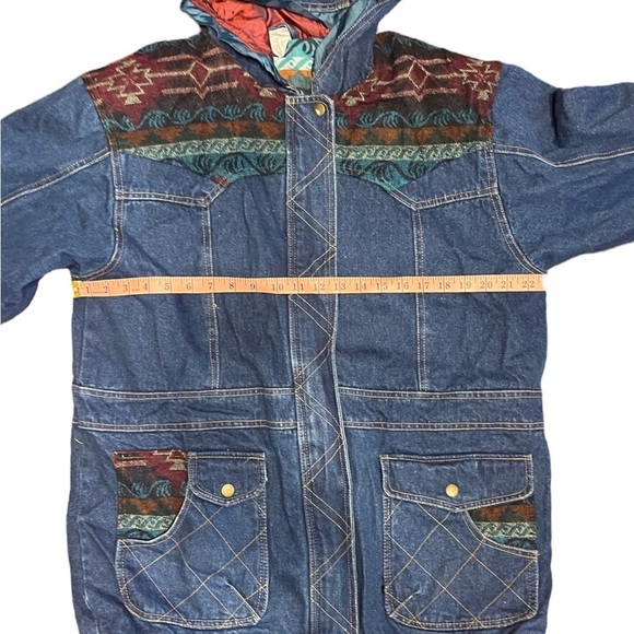 Vintage Out Brook South West Country Tribal Print‎ Ranch Chore Heavy Denim Coat - Picture 4 of 10